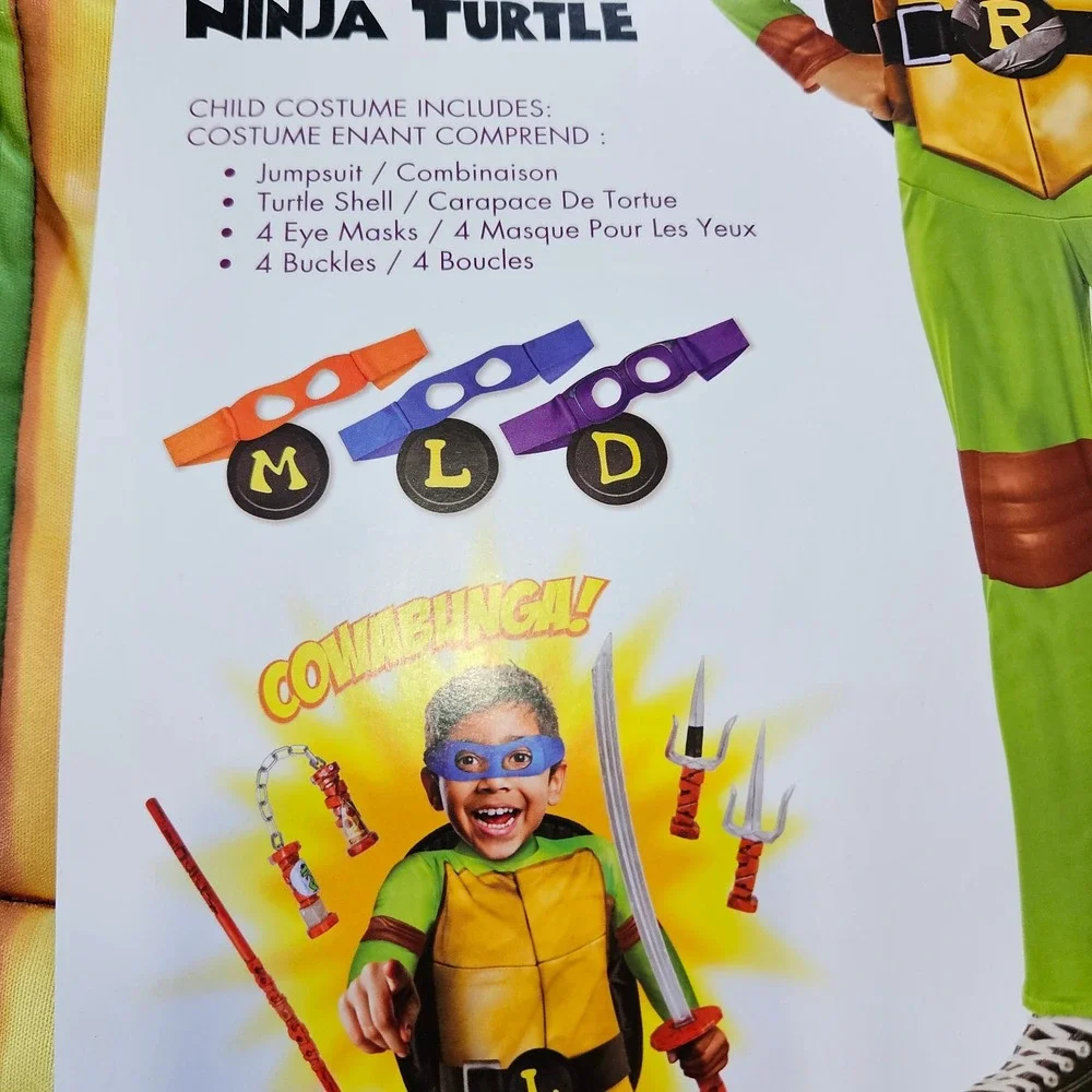 Teenage Mutant Ninja Turtles 4 in 1 Child Costume Shell Masks Buckle Large 10-12